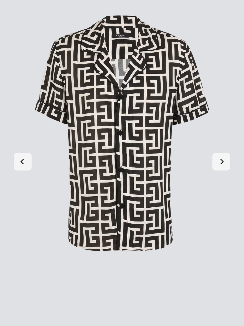 Balmain Black and White Geometric Short-Sleeve Button-Down Shirt